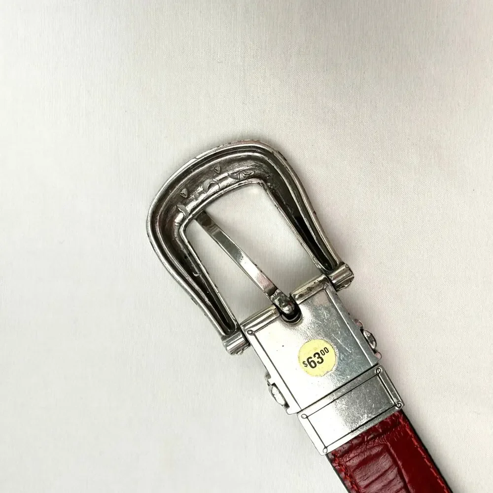 Brighton Reversible Leather Belt Red Black Croc M 30 Western Silver Tone Buckle